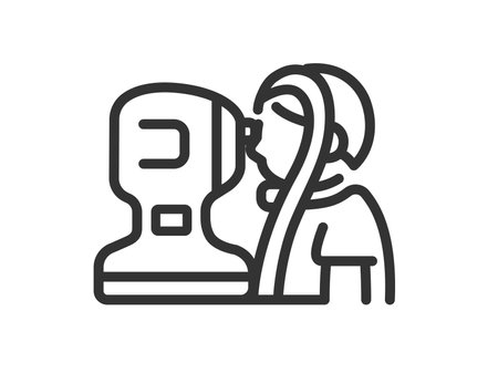 Illustration of a woman's icon (line drawing) undergoing an intraocular pressure testのイラスト素材