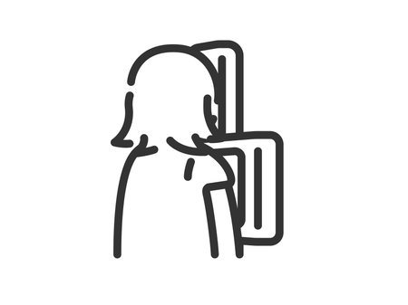 Illustration of a woman's icon (line drawing) undergoing a chest x-ray examinationのイラスト素材