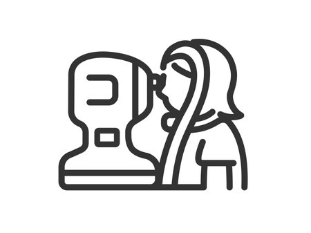 Illustration of a woman's icon (line drawing) undergoing an intraocular pressure testのイラスト素材