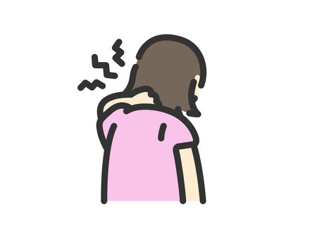 Illustration of a woman icon (line drawing color) with a sore neckのイラスト素材