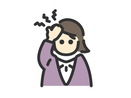 Illustration of a headache business woman icon (line drawing color)のイラスト素材
