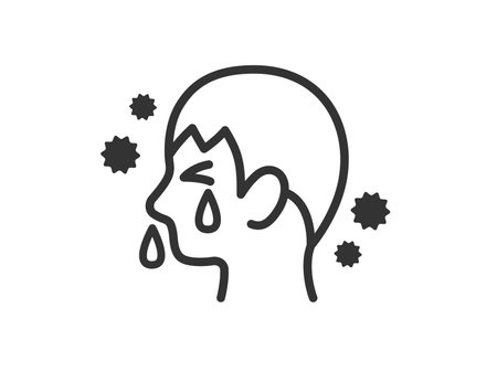 Illustration of a man's profile icon (line drawing) with hay feverのイラスト素材
