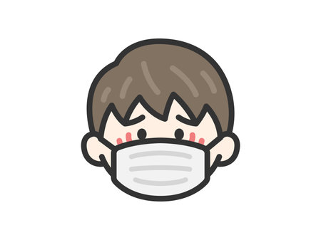 An illustration of a man wearing a mask, a symptom of hay fever (line drawing color)のイラスト素材