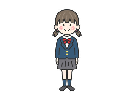 Illustration of a female student (line drawing) wearing a blazerのイラスト素材