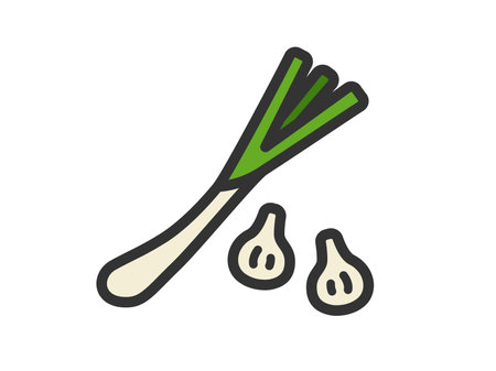 Illustration of scallion icon (line drawing color)のイラスト素材
