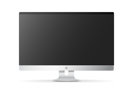 Realistic plasma TV screen. Modern stylish lcd panel, led type. Large computer monitor display mockup. Blank television template. Vector illustrationのイラスト素材