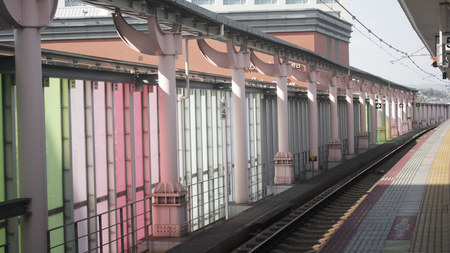a colorful train station in Japanのeditorial素材
