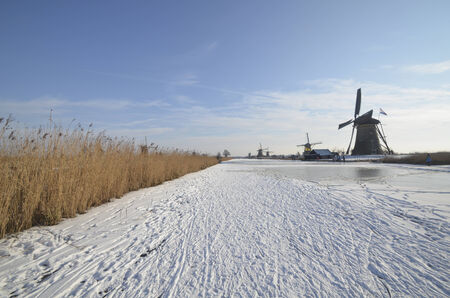 Kinderdijk in Winterの写真素材
