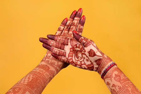 Ledy Feet and Hands in Heena for wedding in white background and isolated hand and feet | hand design | feet design | beautiful design | nice designの写真素材