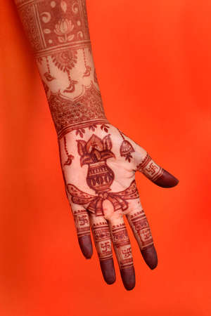 Ledy Feet and Hands in Heena for wedding in white background and isolated hand and feet | hand...