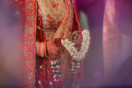 indian wedding fill story with bridal and groom start to end with fashion  tasty food, jewellery  decoration  saptapadi samayu javtal ganesh Puja beautiful background all wedding rituals sindurの写真素材