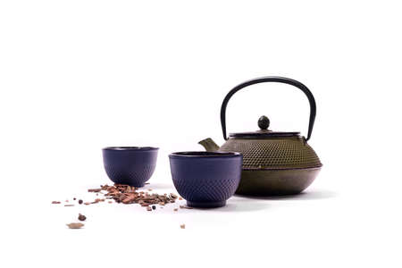 Artistic Object top angle in beautiful white Grey background | brush | color box | black pad | butterfly | rose flower | green teaの写真素材