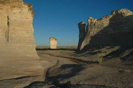 The Chalk Pyramids are found in the otherwise flat plains of western Kansas.の写真素材