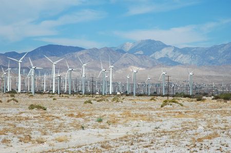 A windfarm just outside of Palm Springs California.の写真素材
