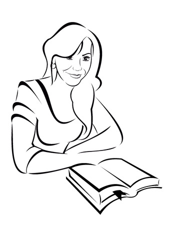 Vector silhouette - portrait of a beautiful girl with the bookのイラスト素材