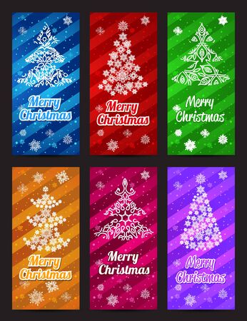 Happy New Year and Merry Christmas vector banner vertical set with ornament snowflake pineのイラスト素材