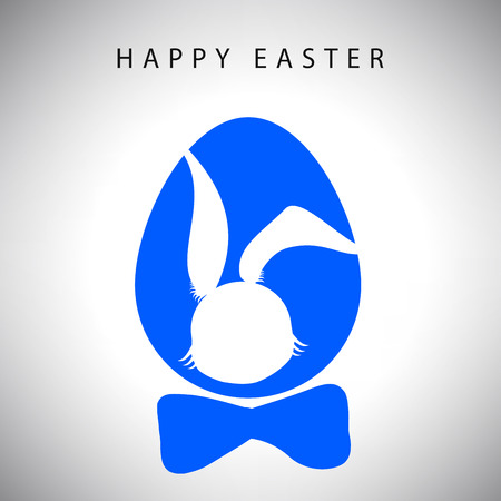 illustration card of hanging easter blue egg with bow and silhouette of rabbit gentlemanのイラスト素材