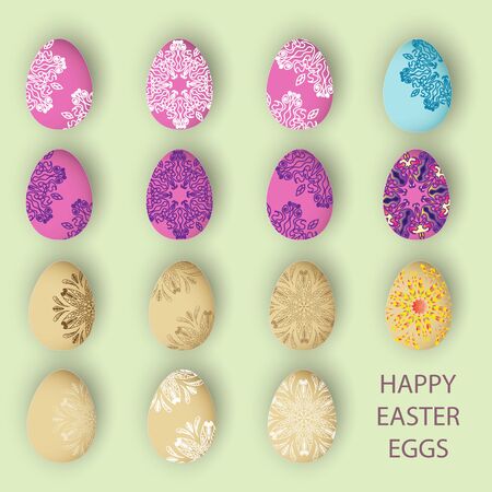 Pastel happy easter eggs set with pattern or ornamet, illustrationのイラスト素材