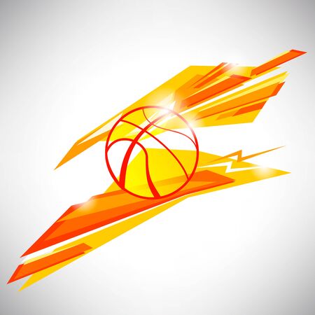 icon, symbol and sign design concept of basketball ball on orange triangular abstract lines and shapes background for website blog banner and  t-shirt printed materialのイラスト素材