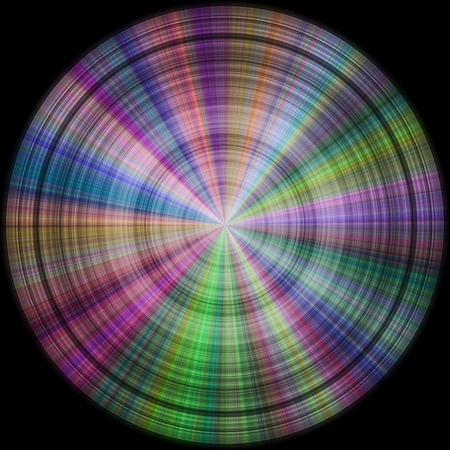 Rainbow colored disc, sphere in black background as textureの写真素材
