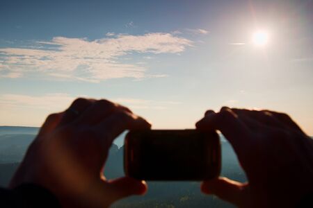 Smart phone mobile photo of sunny  mountain landscape