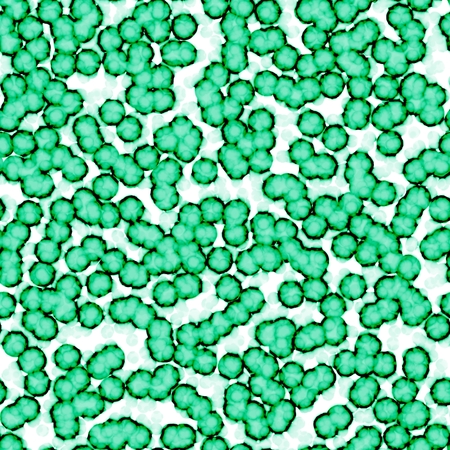 The microscopic world. Dangerous green bacterias cells or virus spheres in dirty water, 3d...