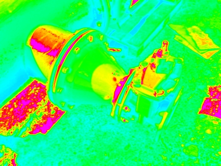 Infra scan, thermography photo. Drink water pipes joined with Gate valves and new multi joint...