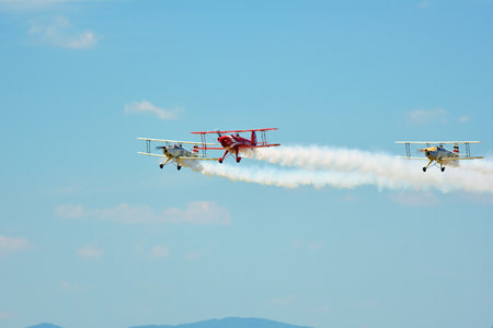 Memorial Airshow, 24th of June 2017, Roudnice, Czech Republic. Bucker Jungmeister in flight, smoke effectのeditorial素材