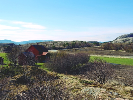Beautiful tundra landscape of Norway, Scandinavia. Spring weather, blue sky.の写真素材