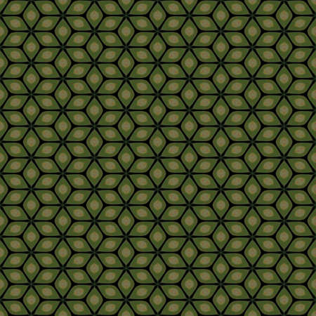 Old oriental ornament. White and golden pattern on green roughness background with white elements