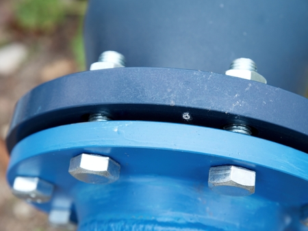 Detail of fittings on new ball valve. The cetral steam heating system for urban settlement.