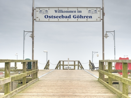 On the pier in Goehren. Close to the eastern coast of the island of Ruegen, Germany. Popular wooden sea  bridge.の写真素材