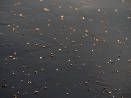 Abstract surface of frozen lake. Frozen air in arctic ice. Colorful piece of ice with sun rays reflections.の写真素材