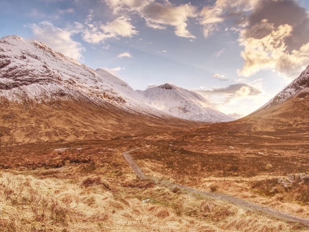 View of famous Scottish Higlands at A82 road.  Early spring mountains of Scotlandの写真素材
