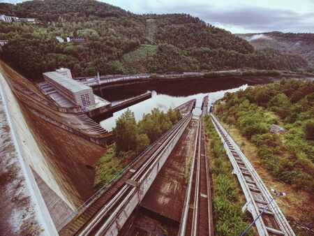 Detail concrete parts of Orlik dam building, Czech republic, Europeの写真素材