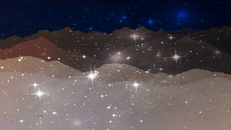 Peaks outlines and mountain silhouettes, evening dreamy panorama. Abstract filter.
