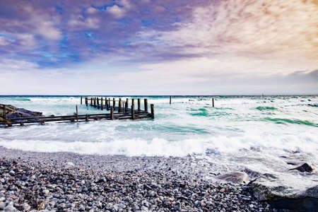 Damaged jetty bridge at village near Kap Arkona, Ruegen Island in Germany