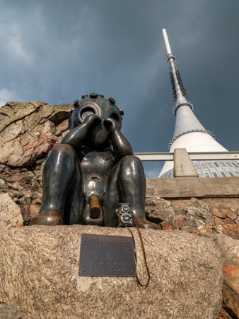Statue of crying Martian, in the background Jested tower on Jested mountain. 16th of September 2020....