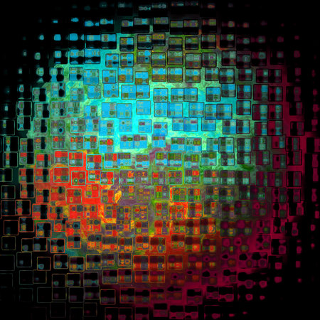 Sphere like planet or cell viewed through glass tilles with drops of water. Through it, blurry bokeh...