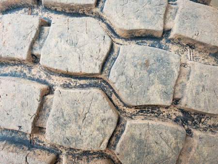 Huge construction loader tire close up in wide view angle, shown as working and powerful construction concept.の写真素材