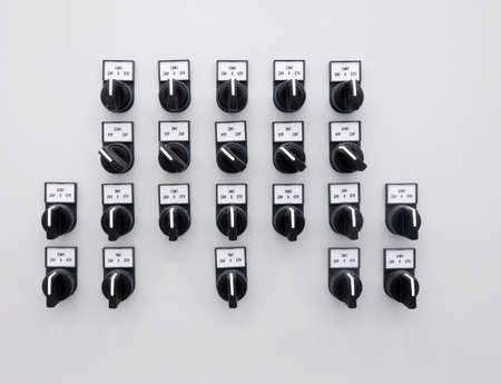 Industry factory control panel with switches and indicators. Control room and distribution hub.