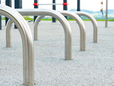 Modern playground equipment with safety details. Children's playground in the park