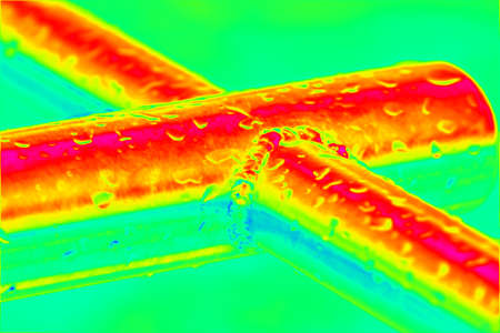 Infrared thermal photo frame, hot tube with warm medium. Infra scan