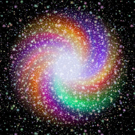 Swirling abstract colorful strippy ball in dark universe. Starry spaceの写真素材
