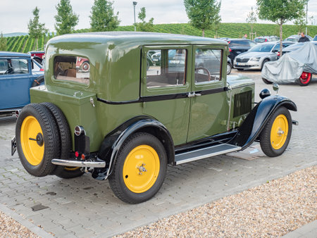 Palavsky Oldtimer, the vintage rally show at Winery Zajeci, Czechia. 27th of August, 2021. Vintage Skoda 422, rear view. Historical cars open competition.のeditorial素材