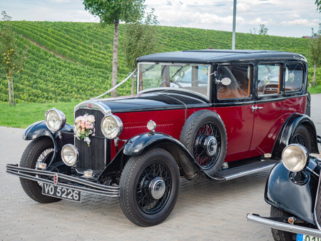 Palavsky Oldtimer, the vintage rally show at Winery Zajeci, Czechia. 27th of August, 2021. Wedding Humber vintage car. Historical cars open competition.のeditorial素材