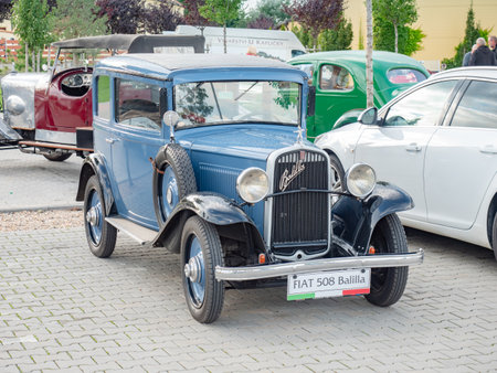 Palavsky Oldtimer, the vintage rally show at Winery Zajeci, Czechia. 27th of August, 2021. Vintage fiat 508 balilla. Historical cars open competition.のeditorial素材