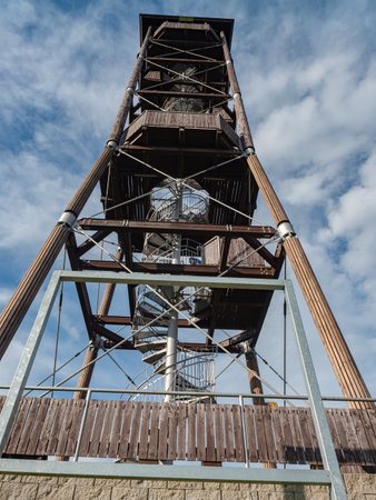 View tower Majak - Ligthouse on Pritlucka hill above Pritluky village. South Moravia, the part of Czechia country. Amazing summer travel destination, vineyard and observation towerのeditorial素材