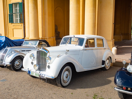 Palavsky Oldtimer, the vintage rally show in Lednice castle garden, Czechia. 28th of August, 2021. Historical cars open competition.のeditorial素材