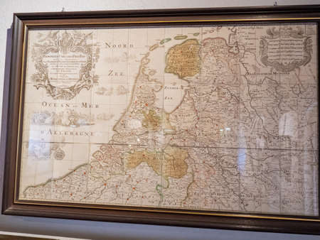 Historical paper map of Czech kingdom and European states. Framed map on the wall.の写真素材